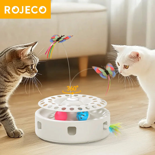 3-in-1 Interactive Cat Toy with Rotating Feather & Balls