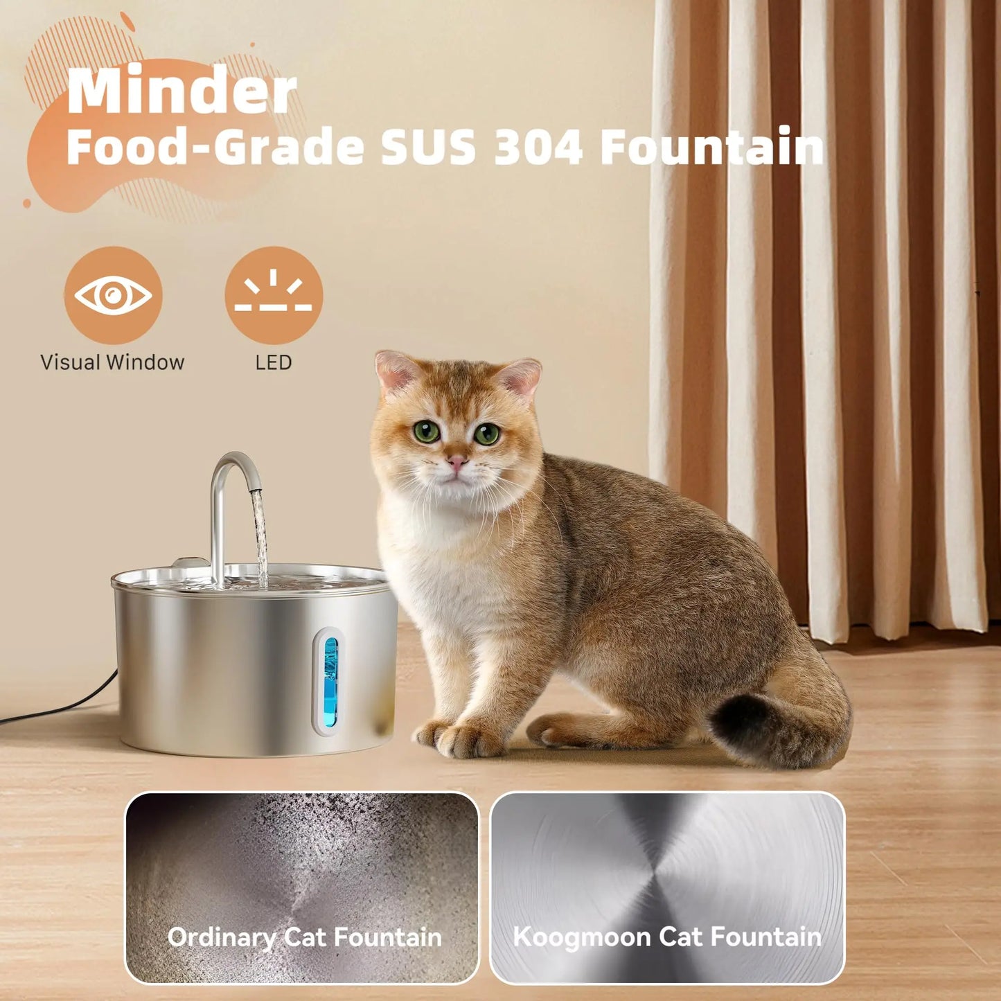 Trinkbrunnen aus Edelstahl für Katzen und Hunde