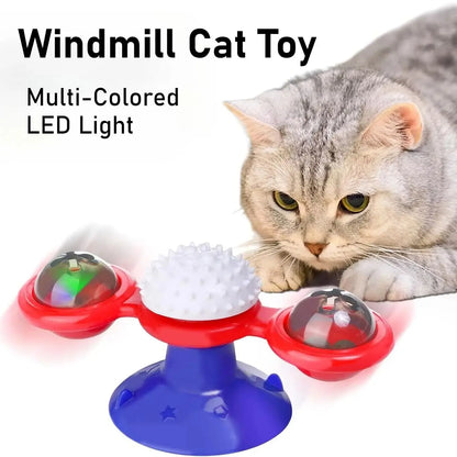 Petzrella Interactive Windmill Cat Toy with LED Light & Spinning Base