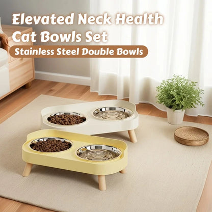 Petzrella Elevated Double Stainless Steel Pet Bowl with Neck Support