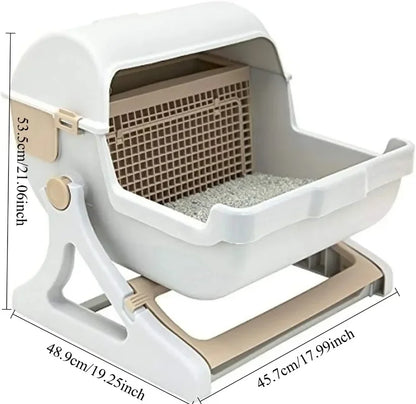 Petzrella Foldable Cat Litter Box with Drawer & Non-Stick Coating