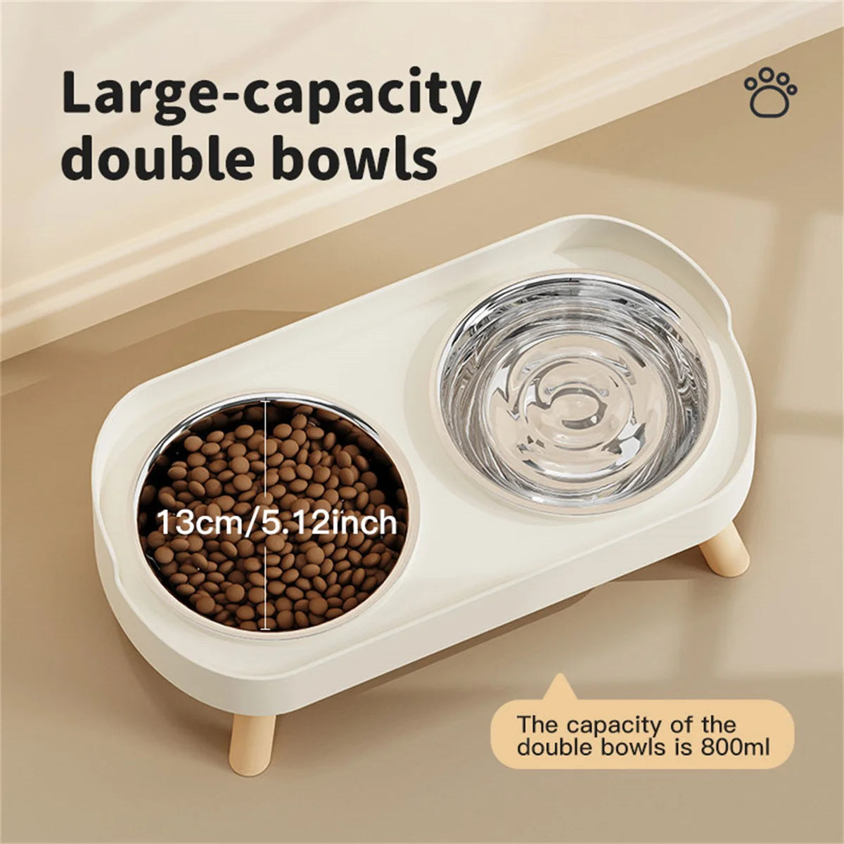 Elevated Double Food & Water Bowl for Cats & Dogs