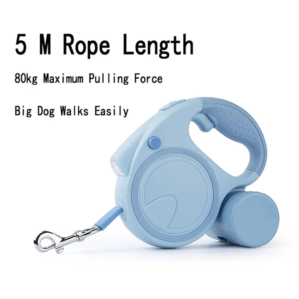 LED Retractable Dog Leash with Waste Bag Holder