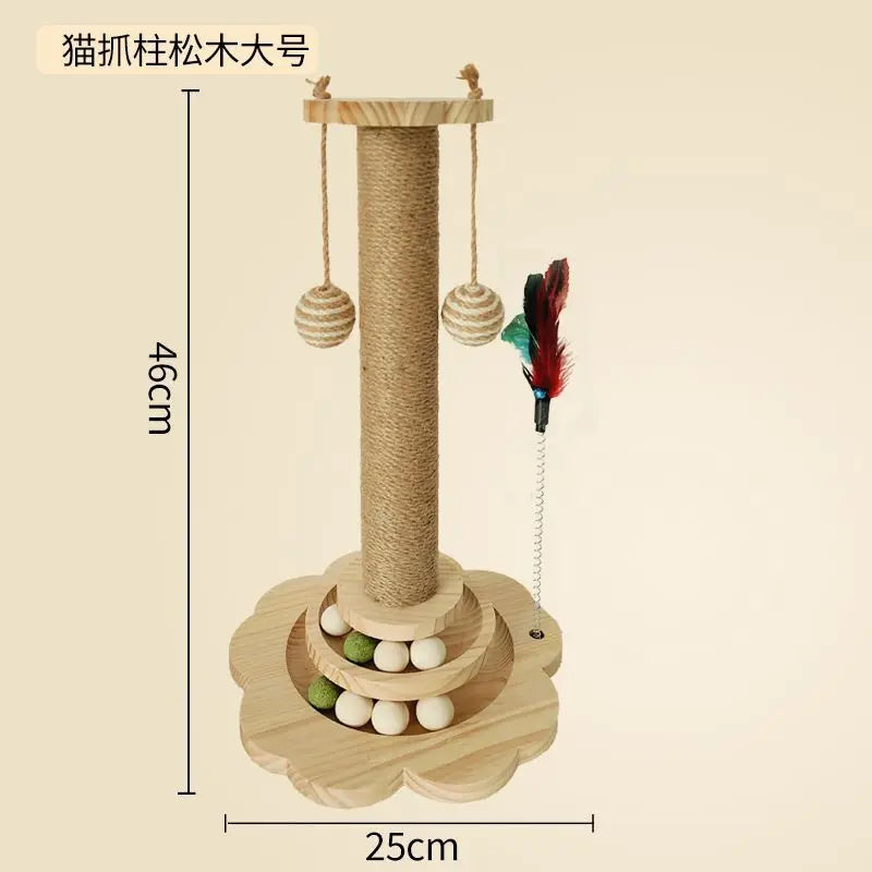 Wooden Cat Scratching Post with Play Pole