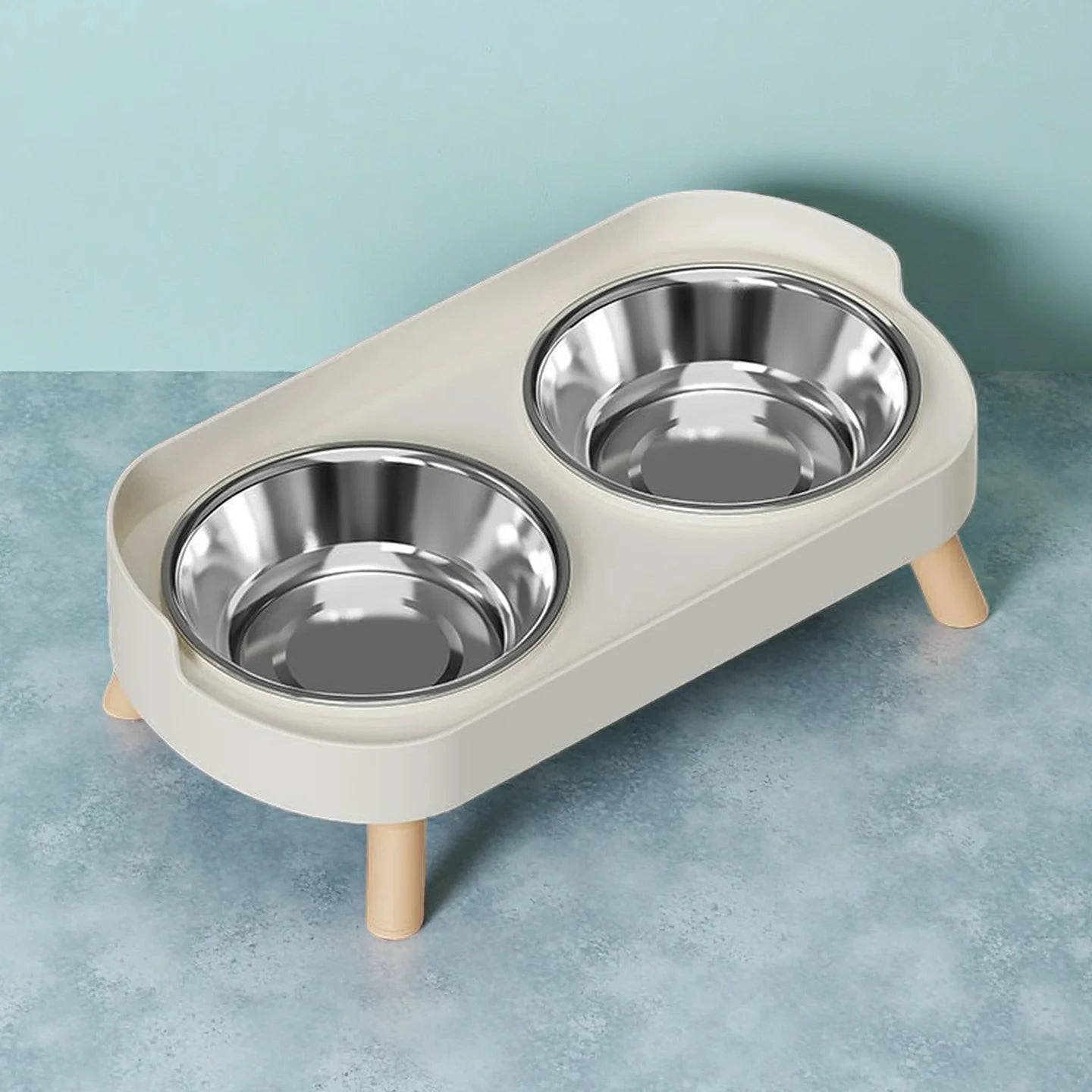 Petzrella Elevated Double Stainless Steel Pet Bowl with Neck Support