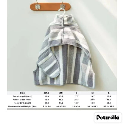Petzrella Dog Bathrobe size chart