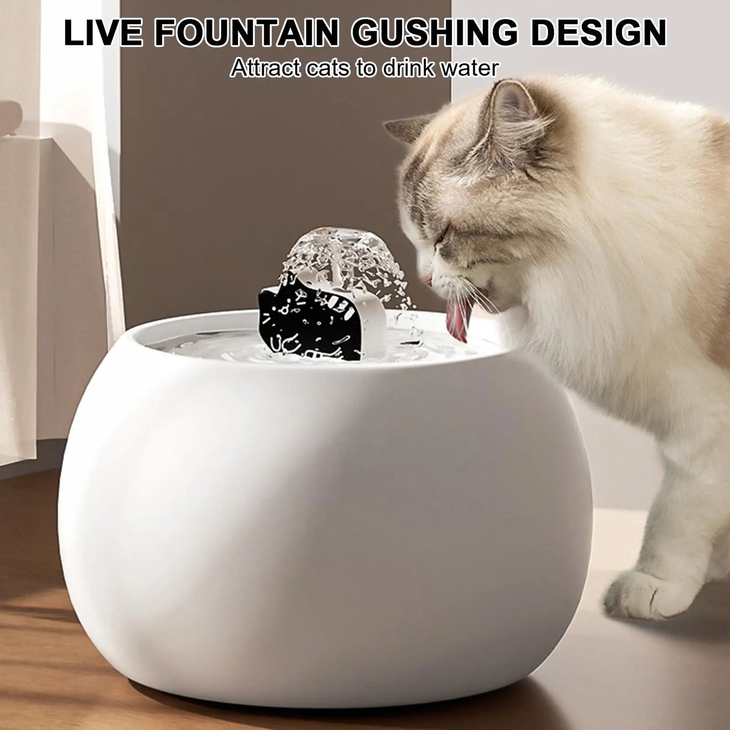 Petzrella 1L Ceramic Cat Water Fountain – 3D Design, Sensor & Filter