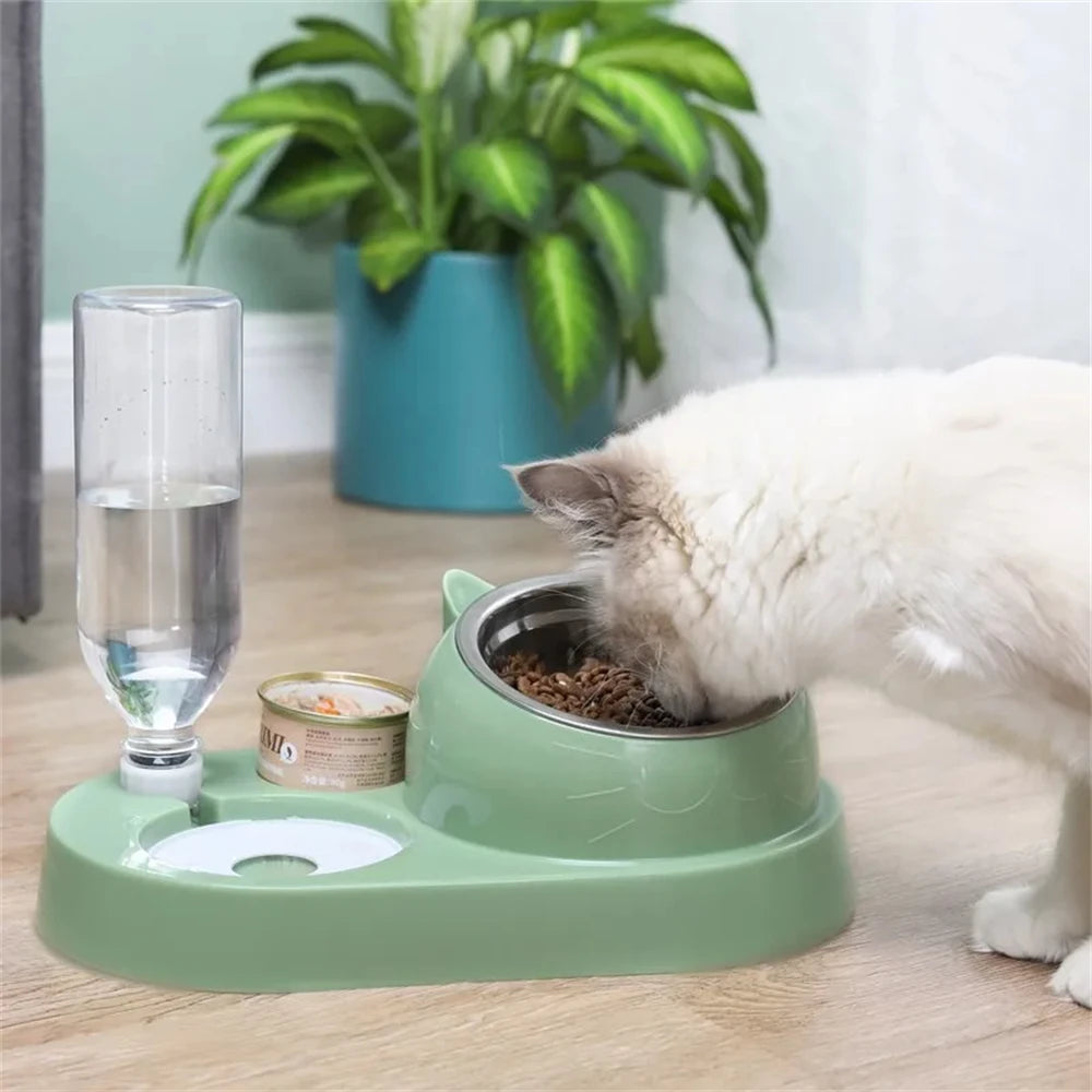 Petzrella 2-in-1 Pet Feeding Bowl with Water Dispenser – Elevated Anti-Tip Design