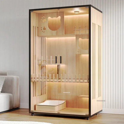 Petzrella Luxuriöse mehrstöckige Katzenvilla – Premiume Katze Villa aus Holz mit Smart-Funktion