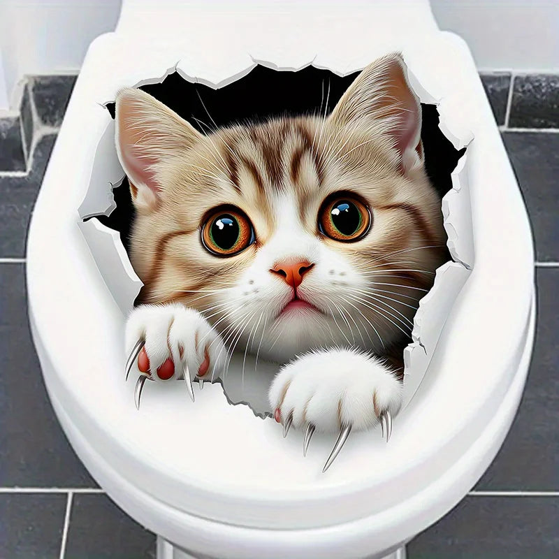 3D Cute Cat Toilet Sticker Bathroom Decor
