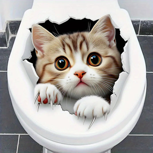 3D Cute Cat Toilet Sticker Bathroom Decor