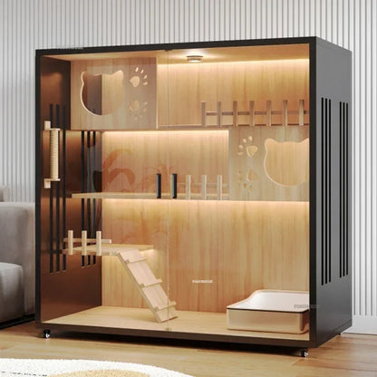 Petzrella Luxuriöse mehrstöckige Katzenvilla – Premiume Katze Villa aus Holz mit Smart-Funktion