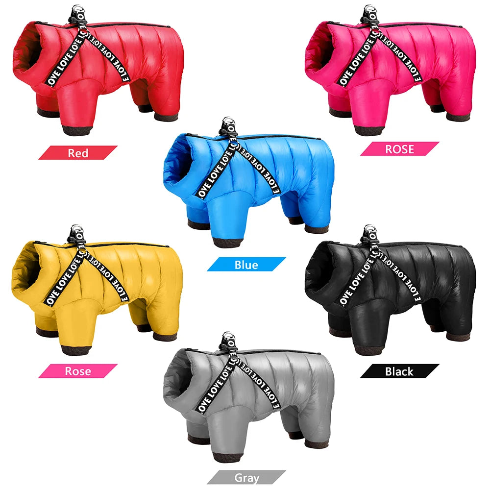 Waterproof Winter Dog Jumpsuit with Harness Straps