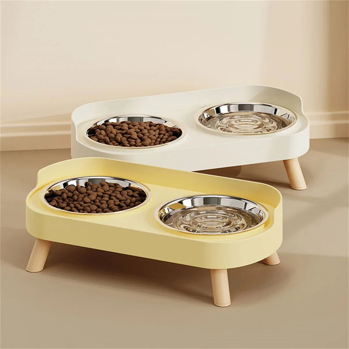 Petzrella Elevated Double Stainless Steel Pet Bowl with Neck Support