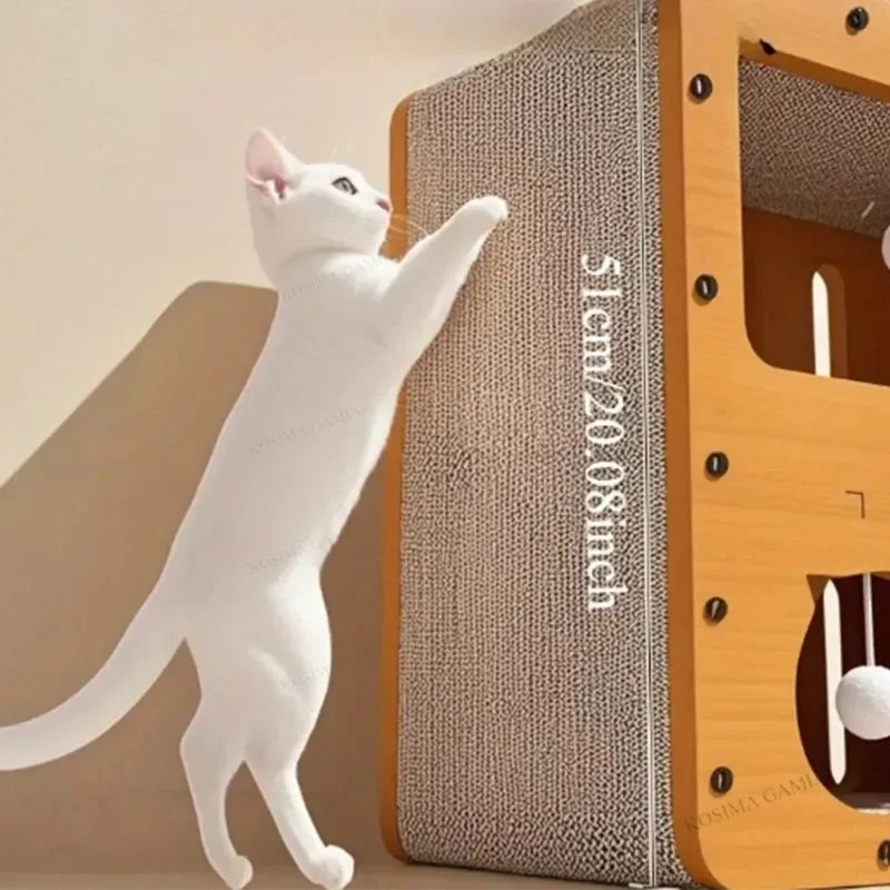 Petzrella Moderne Kratzbaum-Lounge & Spielbox aus Holz