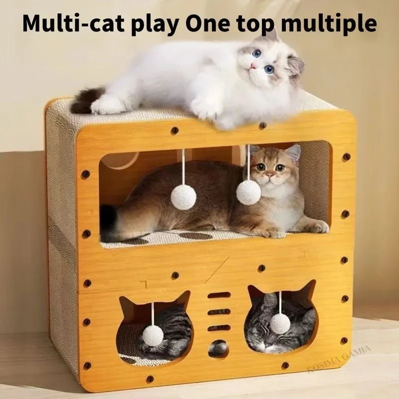 Petzrella Moderne Kratzbaum-Lounge & Spielbox aus Holz