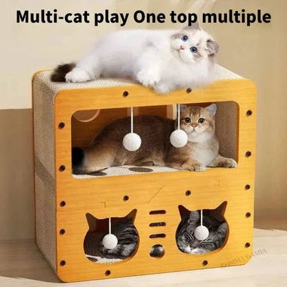 Petzrella Moderne Kratzbaum-Lounge & Spielbox aus Holz