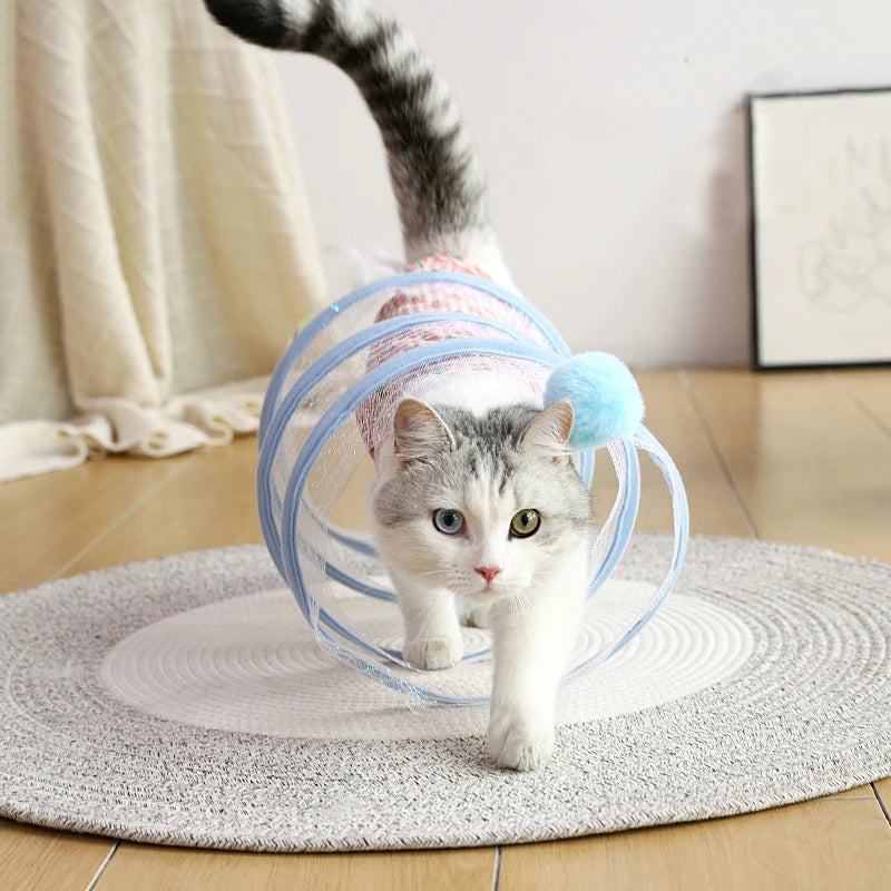 Foldable Cat Tunnel with Hanging Toys