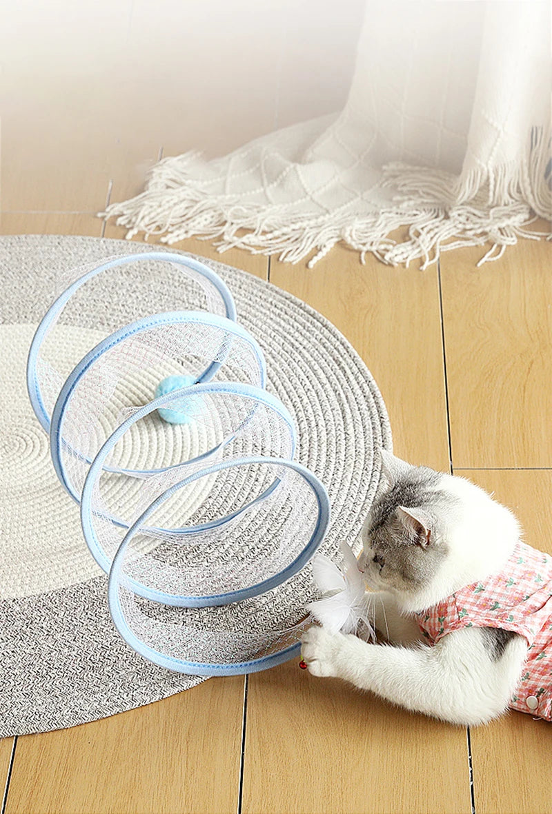 Foldable Cat Tunnel with Hanging Toys
