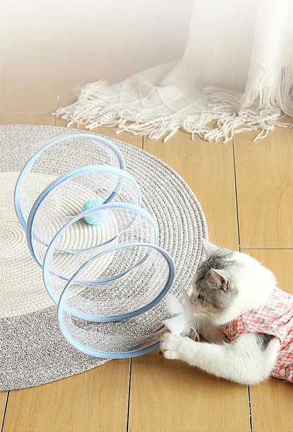 Interactive Cat Play Tunnel with Hanging Plush & Feather Toys