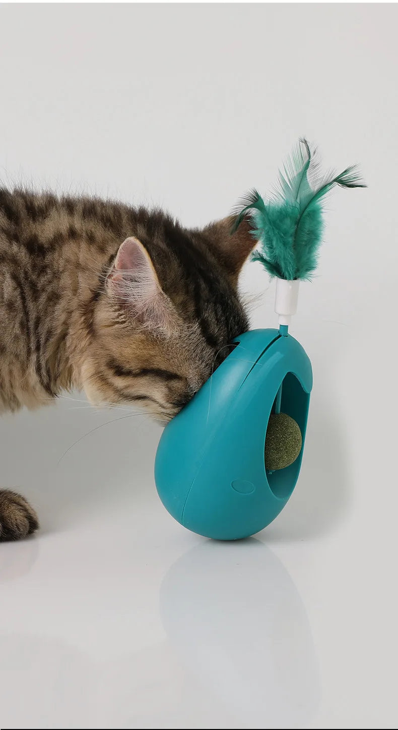 Mint Ball Feather Roly-Poly Cat Toy for Interactive Play