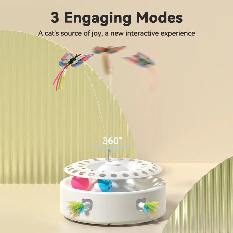 3-in-1 Interactive Cat Toy with Rotating Feather & Balls