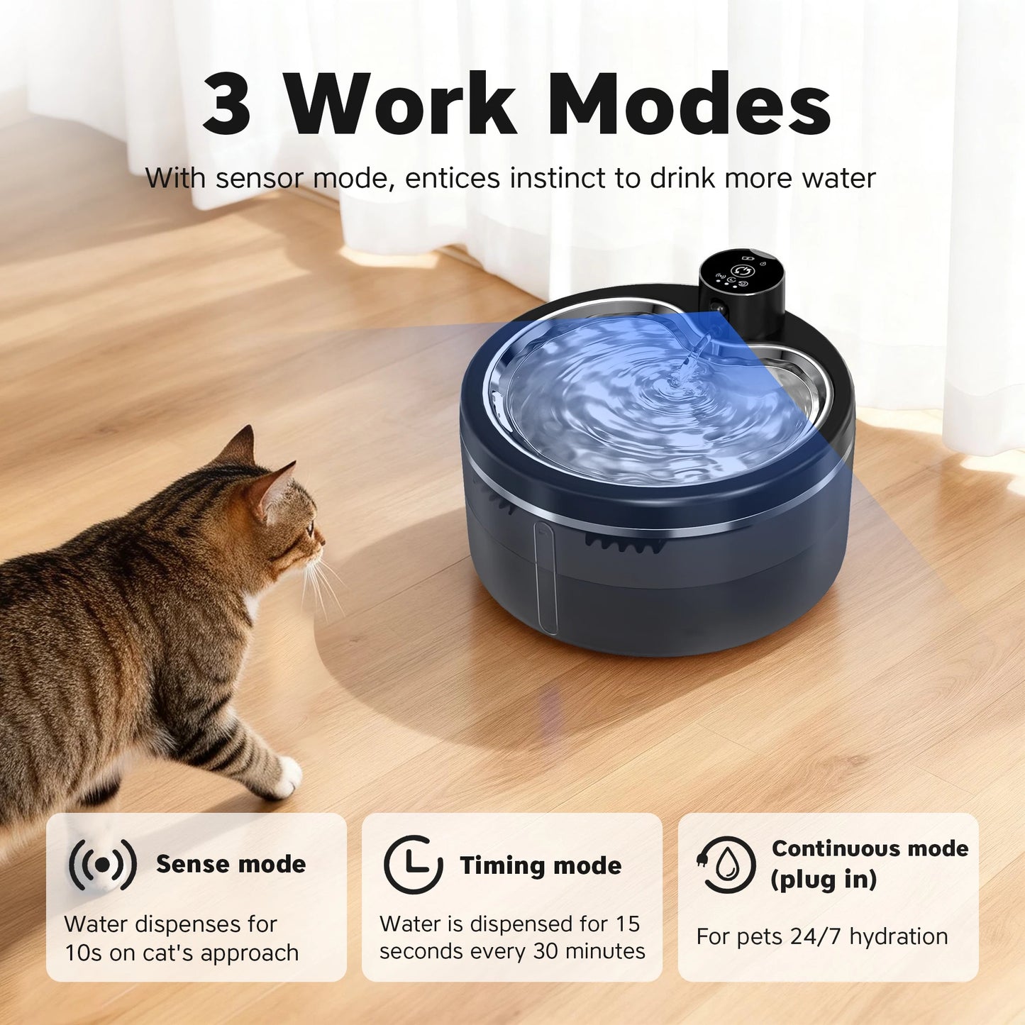 Petzrella 3L kabelloser Katzenbrunnen mit Edelstahlschale und Smart Sensor