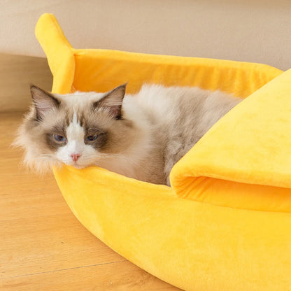 Petzrella Banana Cat Bed House – Cozy Plush Pet Basket