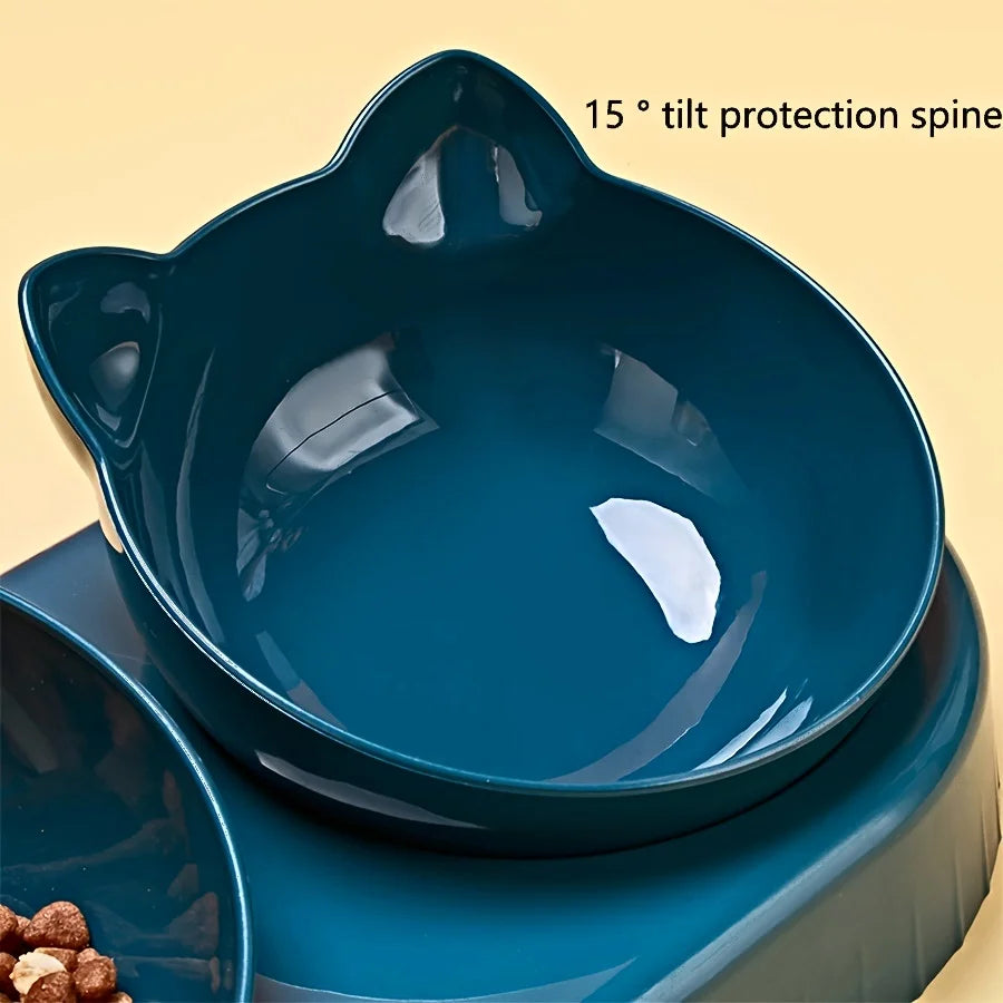 Double Food Bowl with Water Dispenser for Cats