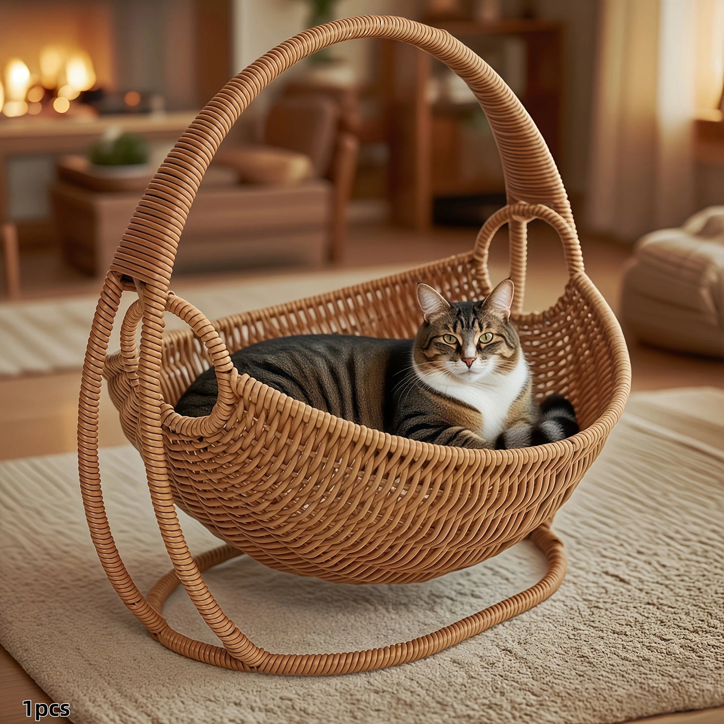 Petzrella Luxuriöse gewebte Katzenwiege – Katzenbett im Boho-Stil zum Schaukeln