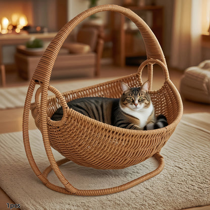 Petzrella Luxuriöse gewebte Katzenwiege – Katzenbett im Boho-Stil zum Schaukeln