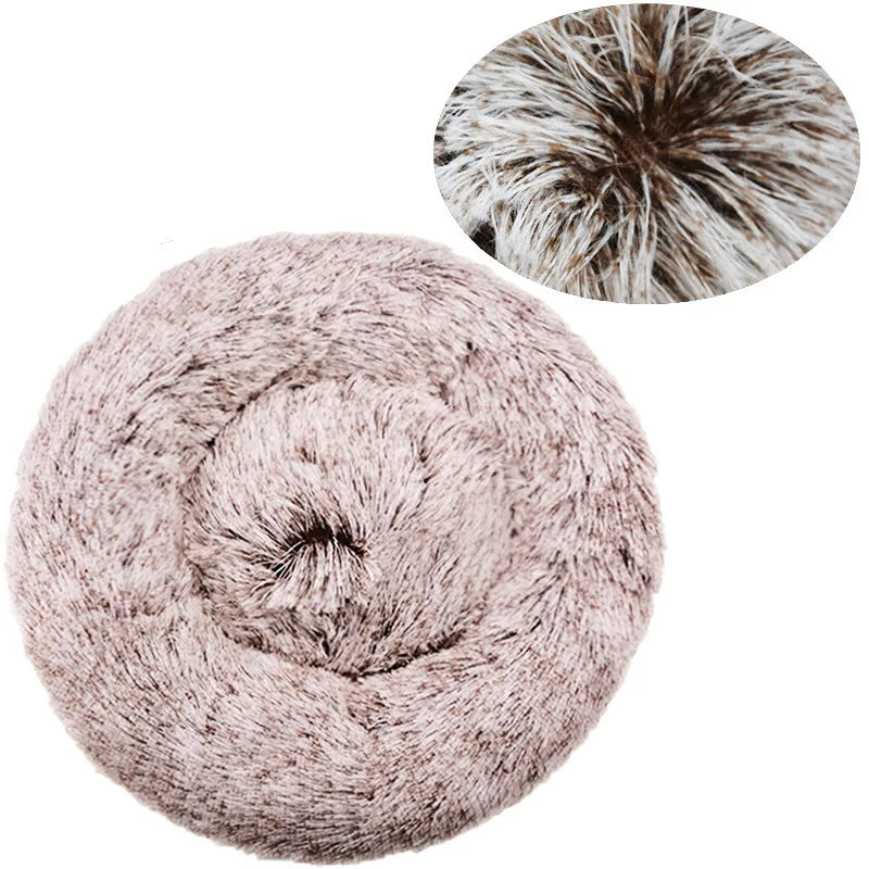 Petzrella Round Plush Pet Bed – Cozy Donut Cushion for Cats & Dogs