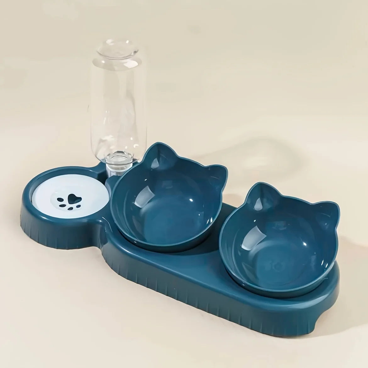 Double Food Bowl with Water Dispenser for Cats