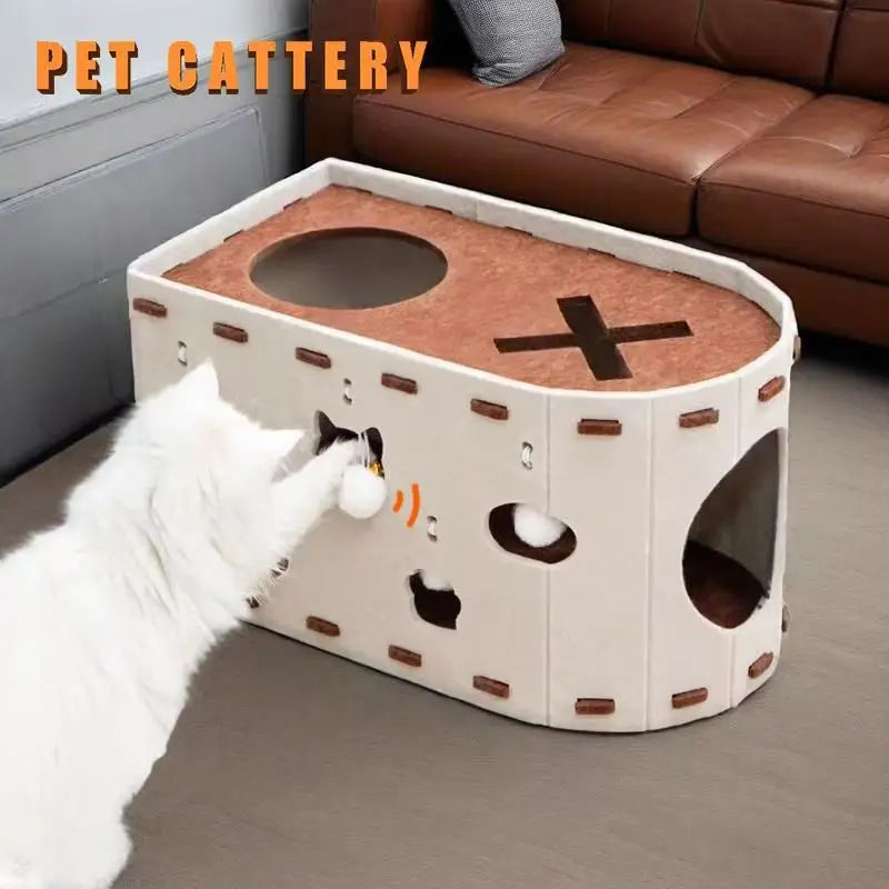 2-in-1 Felt Cat Cave Bed & Scratching House