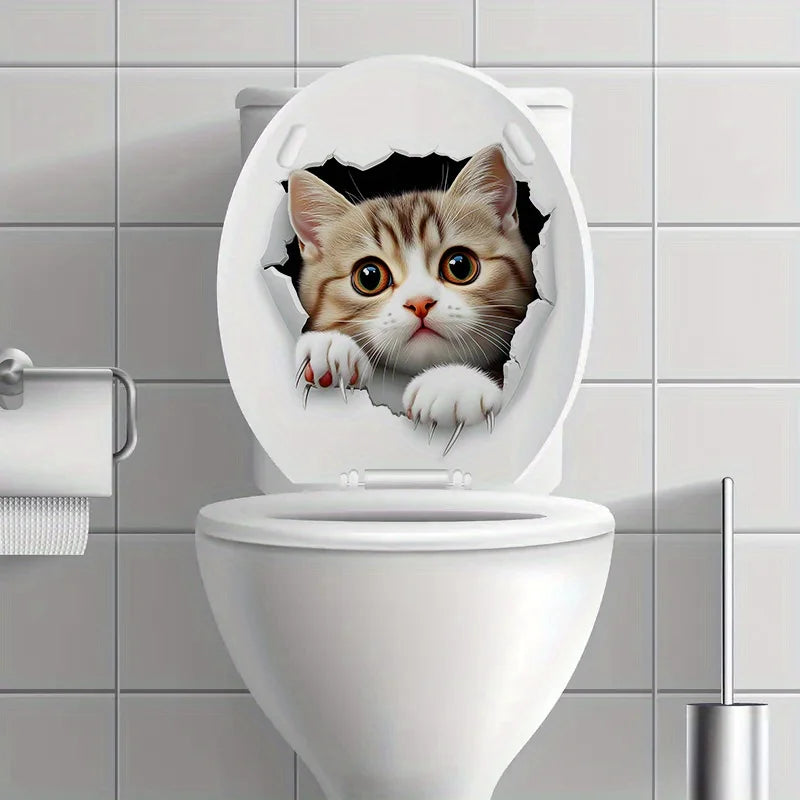 3D Cute Cat Toilet Sticker Bathroom Decor