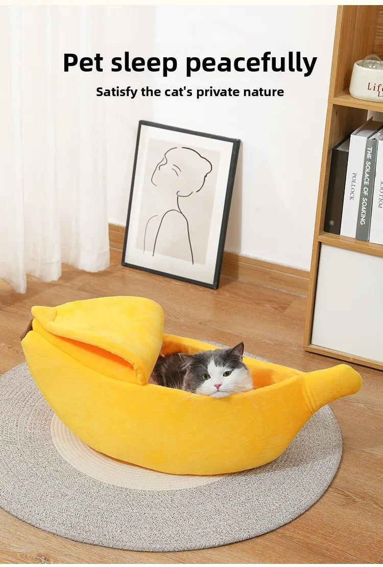 Banana-Shaped Plush Cat Bed