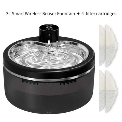 Petzrella 3L kabelloser Katzenbrunnen mit Edelstahlschale und Smart Sensor