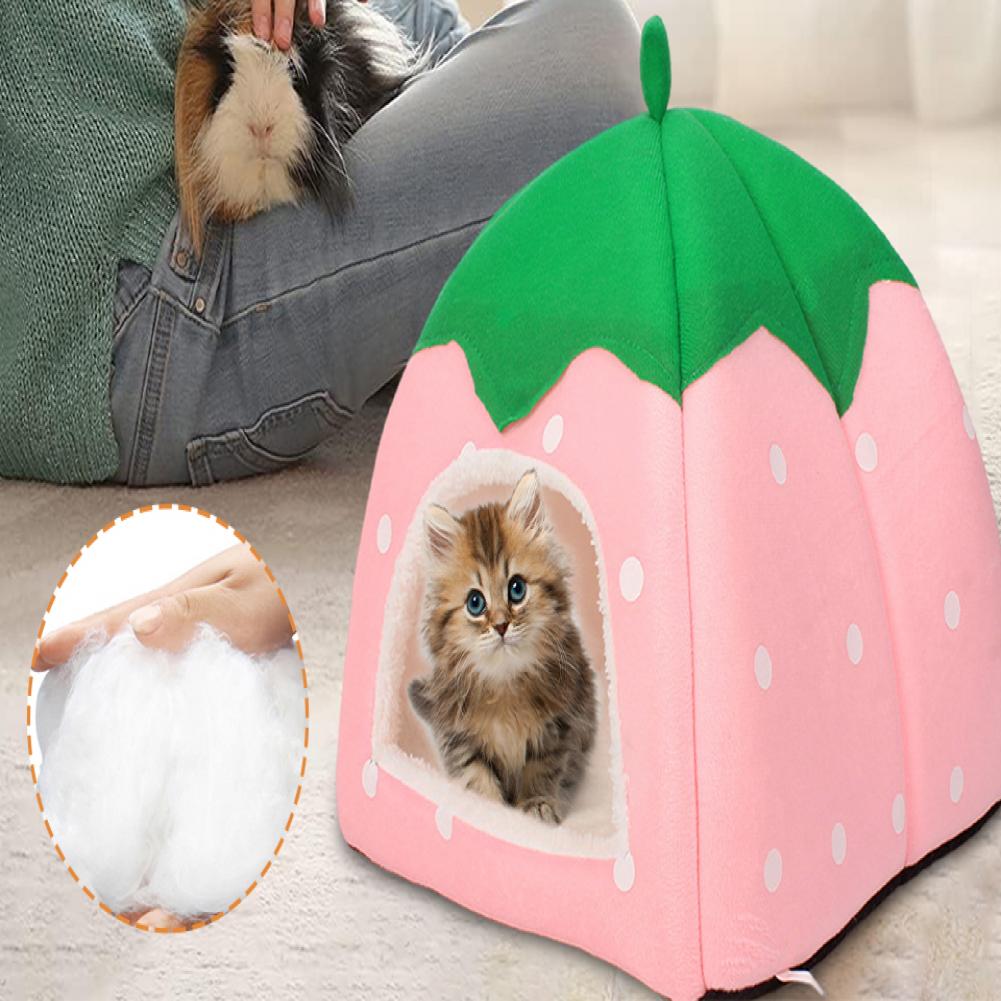 Strawberry-Shaped Cozy Cat Bed House