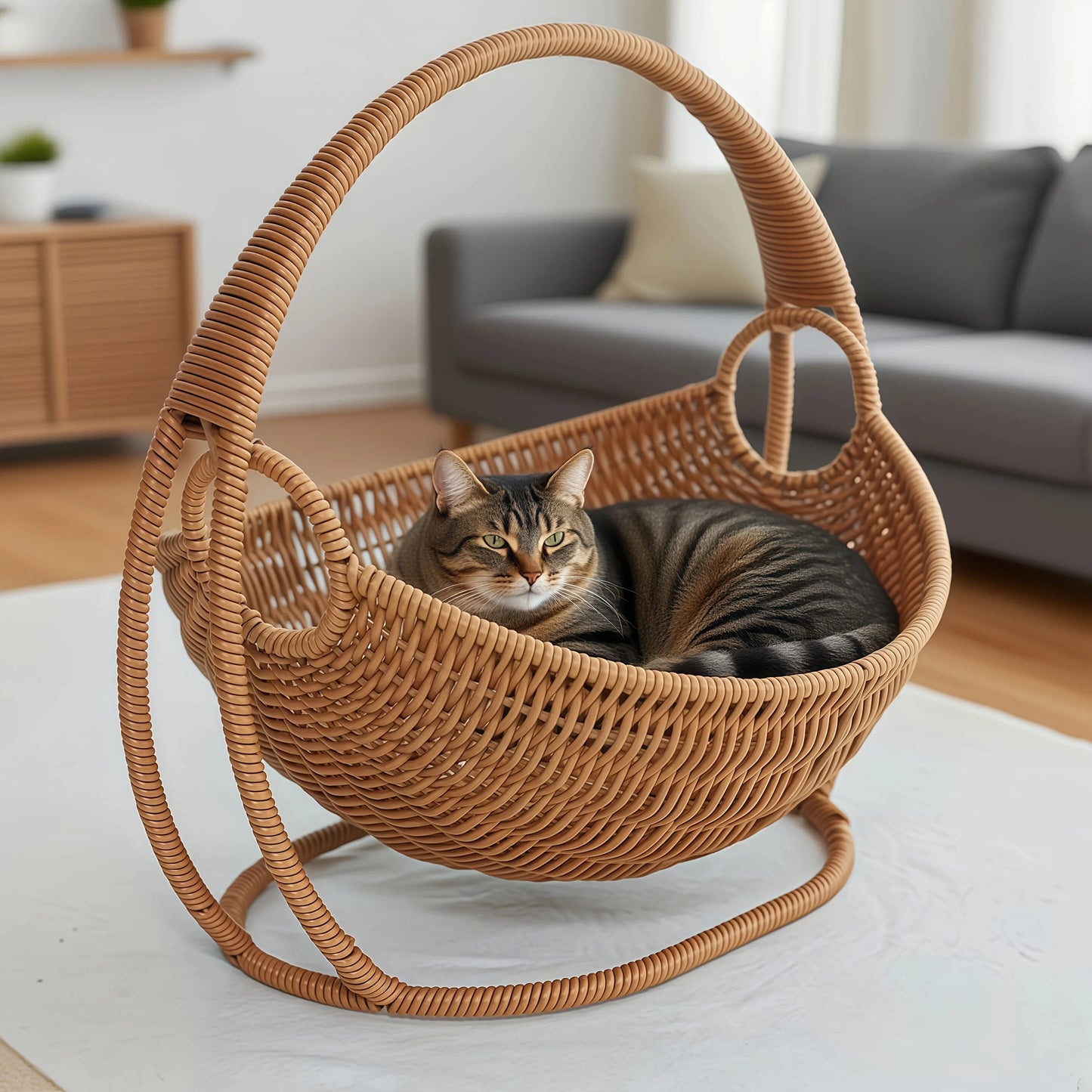 Petzrella Luxuriöse gewebte Katzenwiege – Katzenbett im Boho-Stil zum Schaukeln