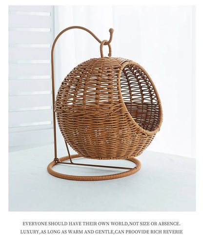 Hanging Rattan Cat Nest – Stylish Elevated Lounge