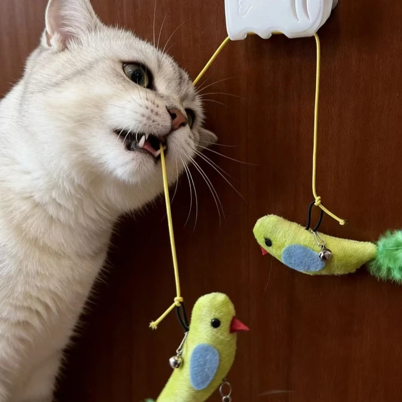 Window Suction Cup Bird Teaser Toy with Bell for Cats