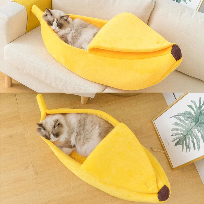 Petzrella Banana Cat Bed House – Cozy Plush Pet Basket