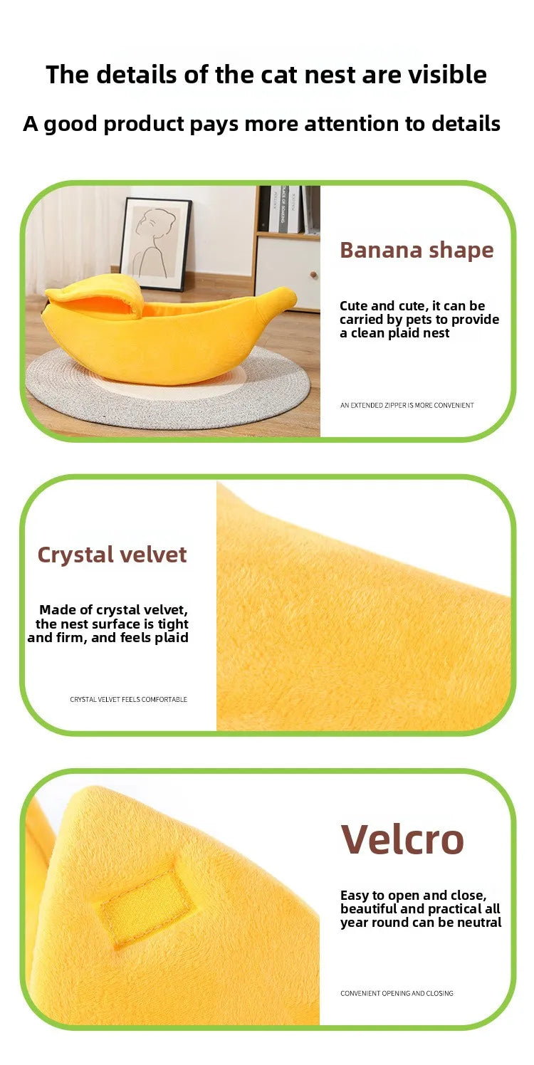 Banana-Shaped Plush Cat Bed