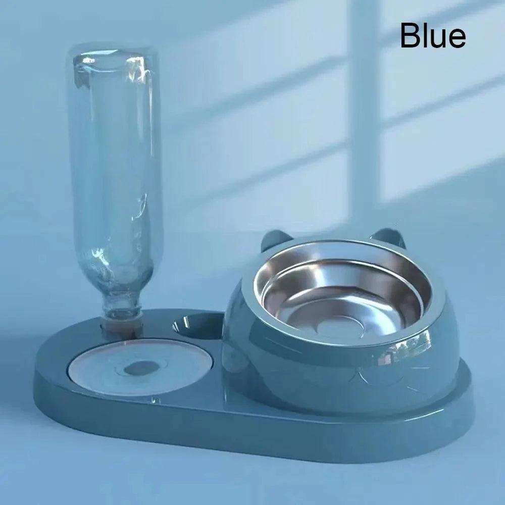 Petzrella 2-in-1 Pet Feeding Bowl with Water Dispenser – Elevated Anti-Tip Design