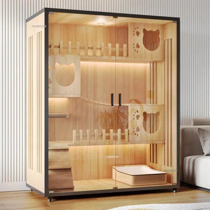 Petzrella Luxuriöse mehrstöckige Katzenvilla – Premiume Katze Villa aus Holz mit Smart-Funktion