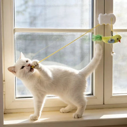 Window Suction Cup Bird Teaser Toy with Bell for Cats
