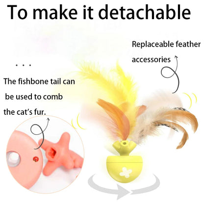 Petzrella Electric Fish Bone Cat Ball Toy with USB & Replaceable Feathers