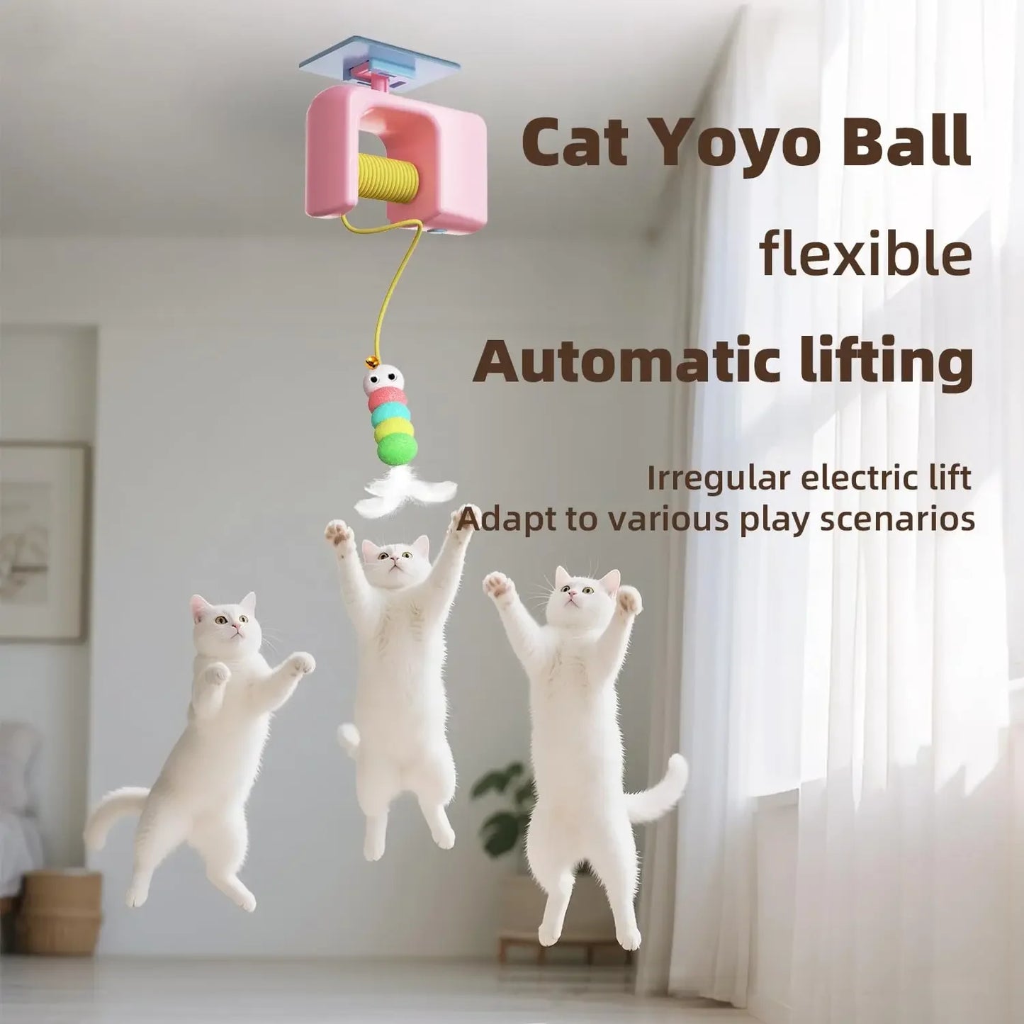 Electric Hanging Cat Teaser Toy with Feather Caterpillar