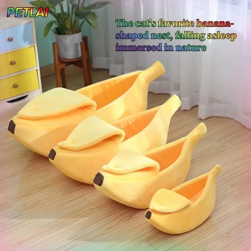 Banana-Shaped Plush Cat Bed