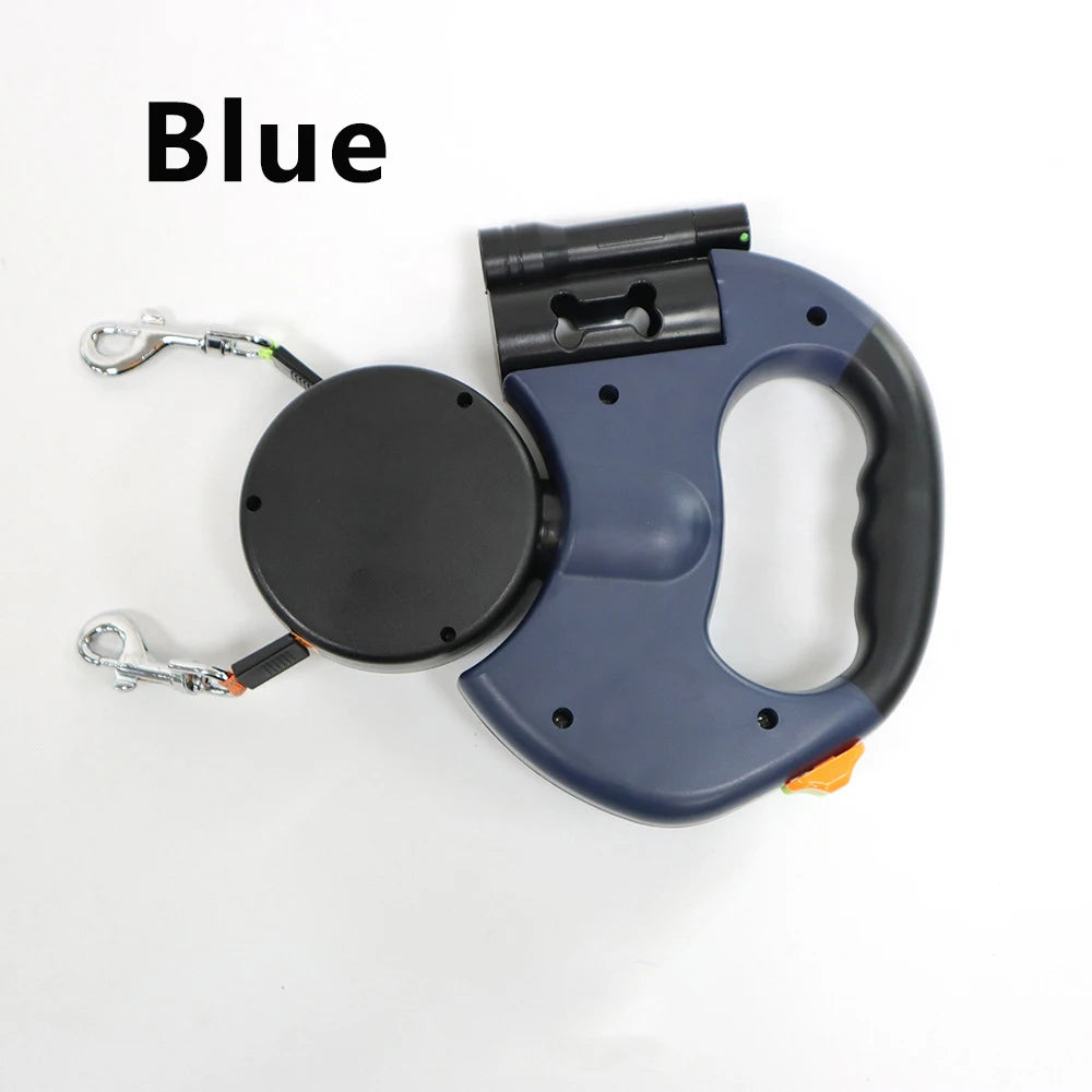 Petzrella Auto-Retractable Double Dog Leash 3M with LED Light & Waste Bag Dispenser